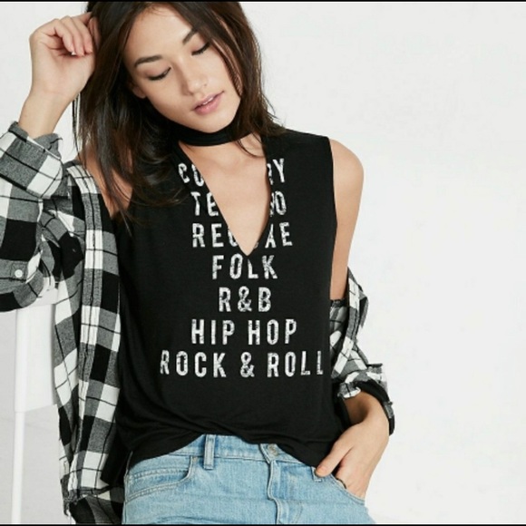 Express Tops - Express One Eleven Keyhole Choker Graphic Tank